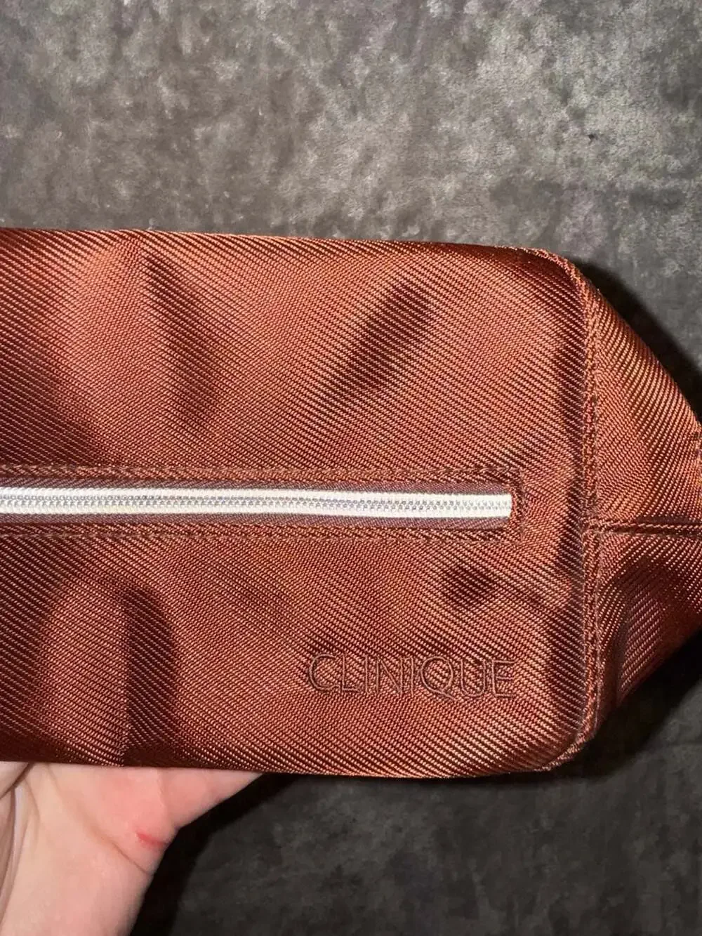 Clinique Brown Nylon Toiletry Travel Pouch with Zipper and Side Handle